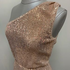 Pronovias Rose Gold Sequin One-Shoulder Dress